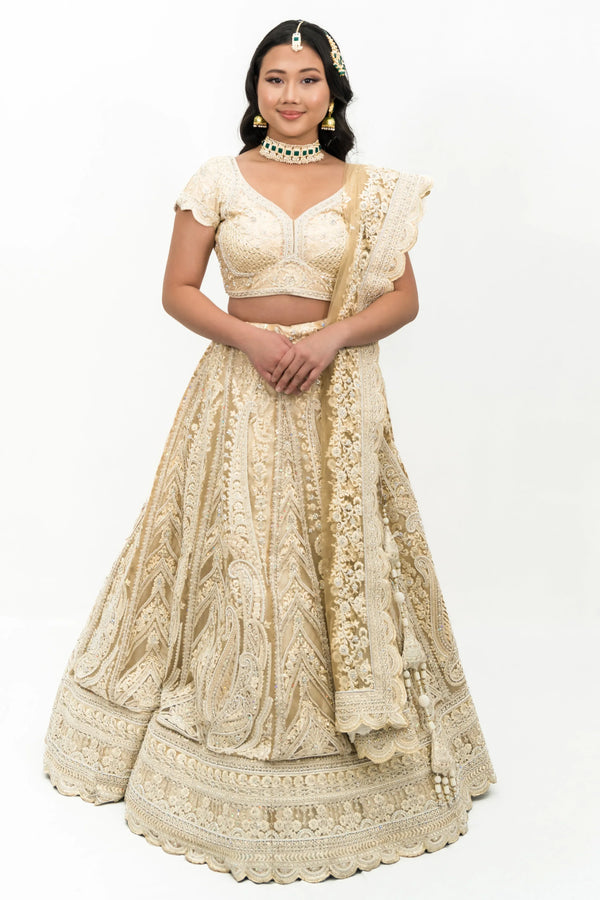 Ivory Heavy Embellished Lehenga (Outside Ontario) - MyEthnikRentals