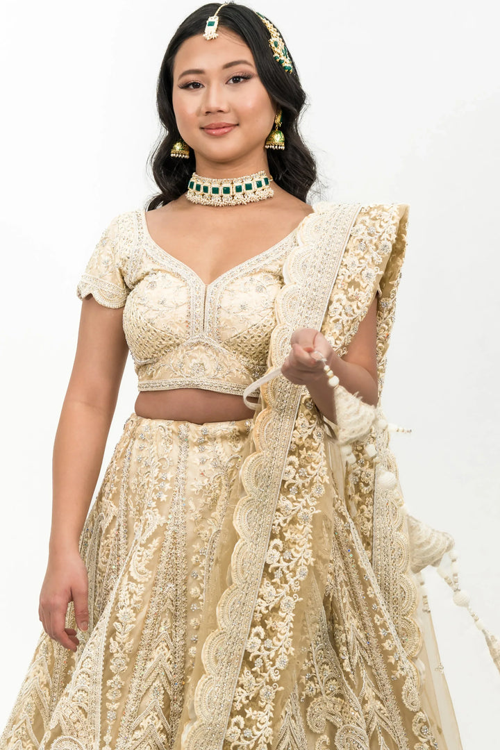 Ivory Heavy Embellished Lehenga - MyEthnikRentals