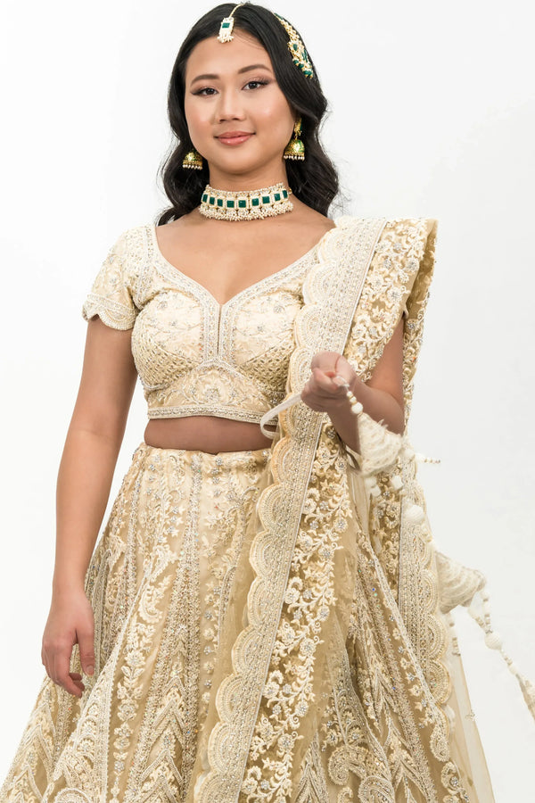 Ivory Heavy Embellished Lehenga (Outside Ontario) - MyEthnikRentals