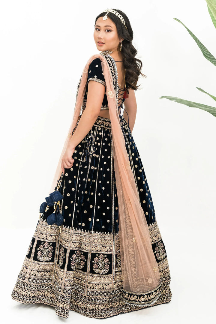 Royal Blue Nawabi Lehenga (Outside Ontario) - MyEthnikRentals