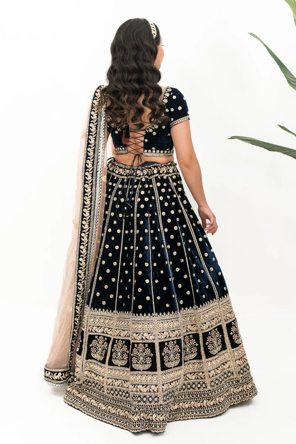 Royal Blue Nawabi Lehenga - MyEthnikRentals