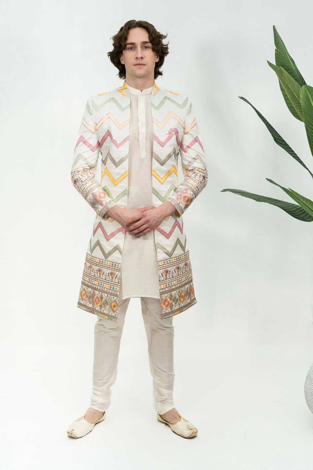 Ivory Jodhpuri Embroidered Sherwani (Size 38) (Outside Ontario) - MyEthnikRentals