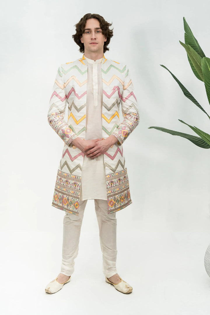 Ivory Jodhpuri Embroidered Sherwani (Size 38) (Outside Ontario) - MyEthnikRentals