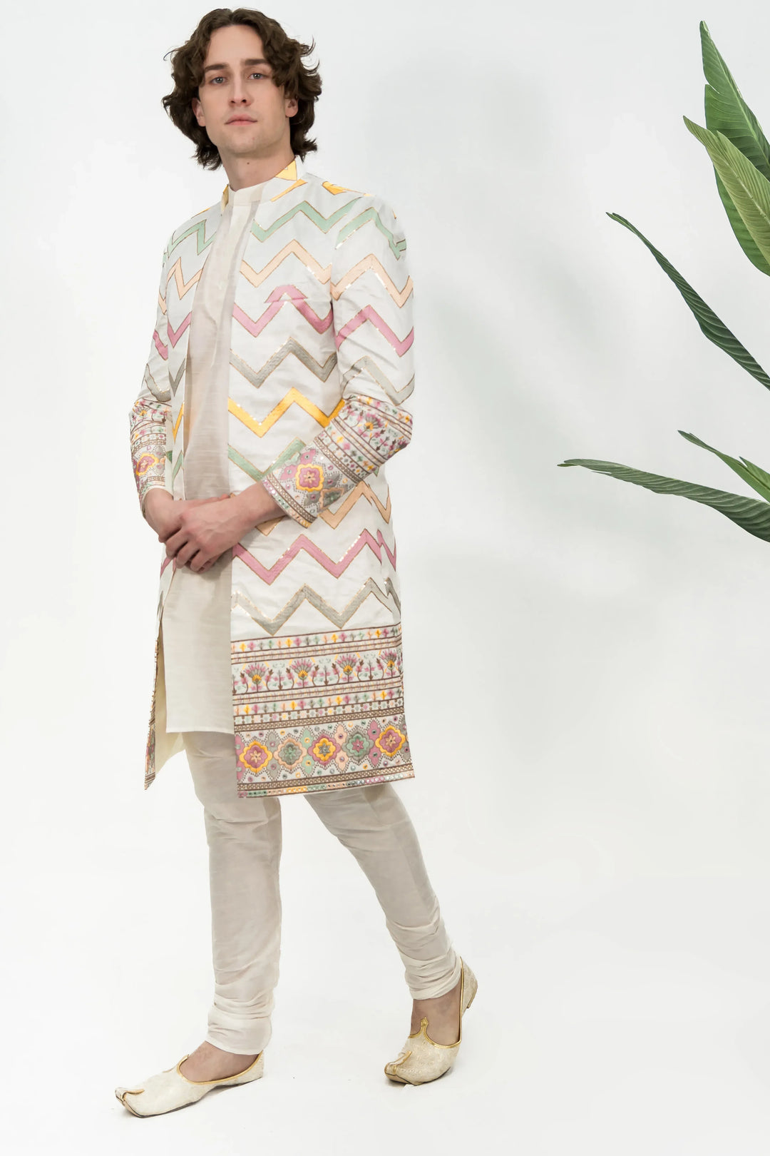 Ivory Jodhpuri Embroidered Sherwani (Size 38) (Outside Ontario) - MyEthnikRentals