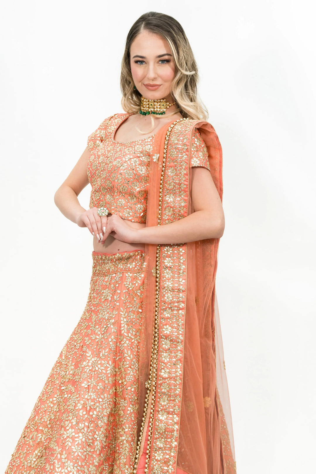 Peach Pink Gota Lehenga - MyEthnikRentals