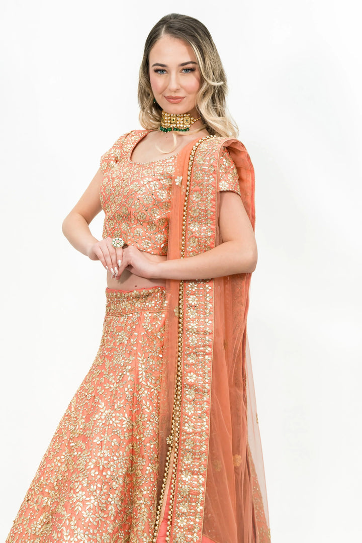 Peach Pink Gota Lehenga - MyEthnikRentals
