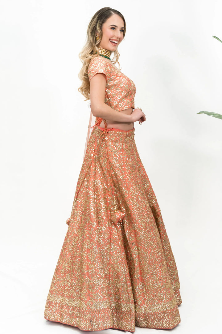 Peach Pink Gota Lehenga - MyEthnikRentals
