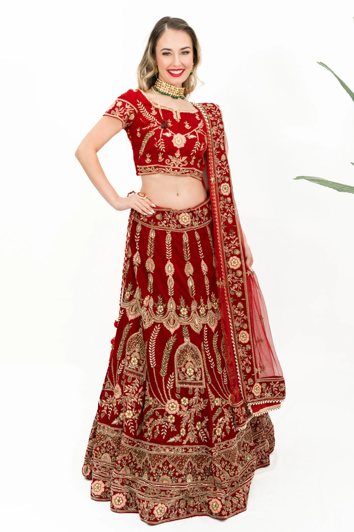 Maroon Heavy Embellished Lehenga (Outside Ontario) - MyEthnikRentals