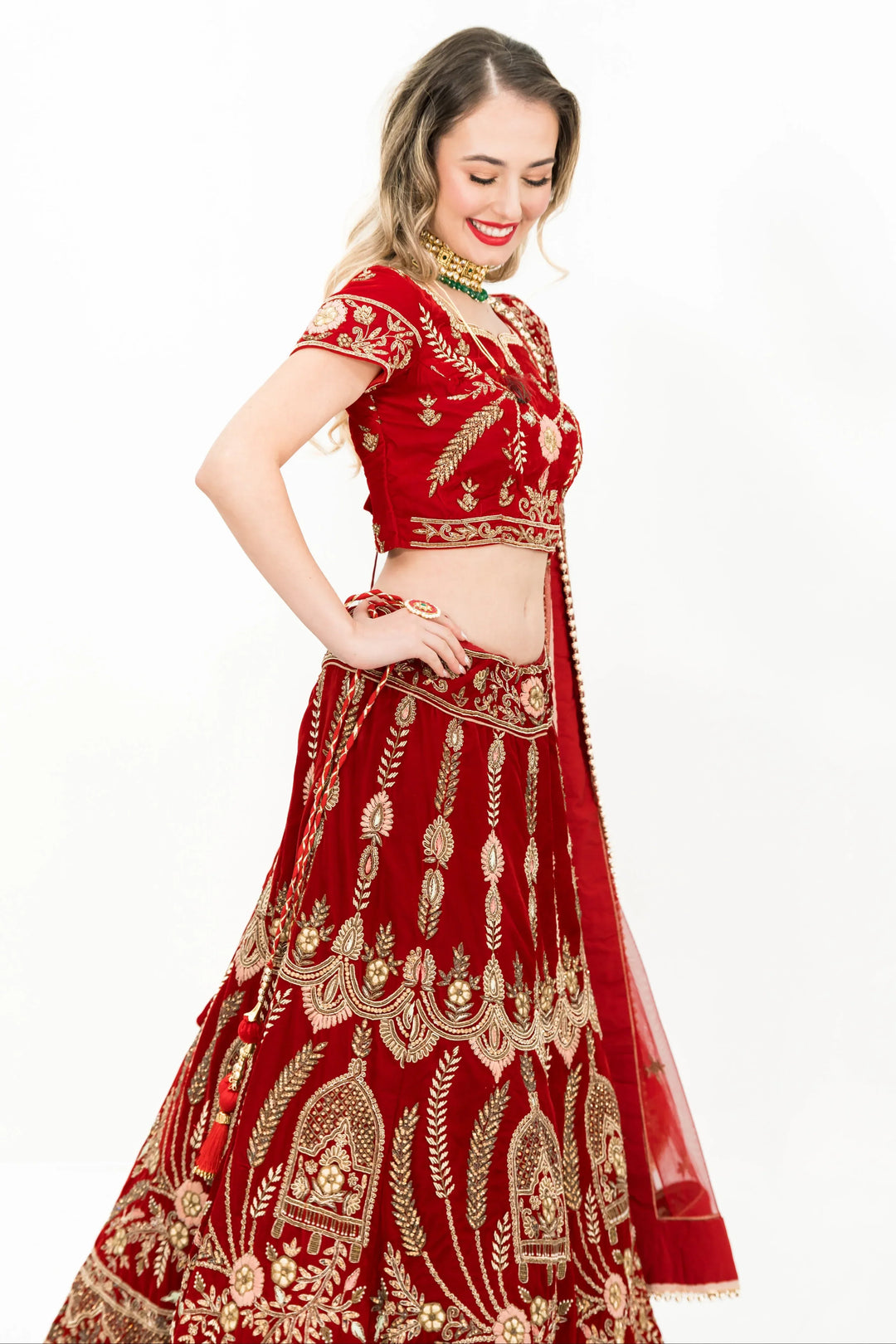 Maroon Heavy Embellished Lehenga (Outside Ontario) - MyEthnikRentals