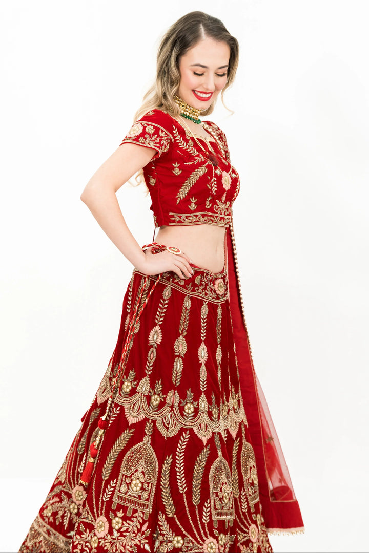 Maroon Heavy Embellished Lehenga (Outside Ontario) - MyEthnikRentals