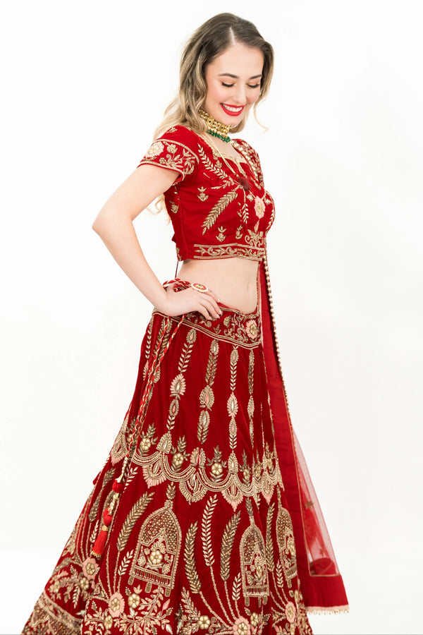 Maroon Heavy Embellished Lehenga - MyEthnikRentals