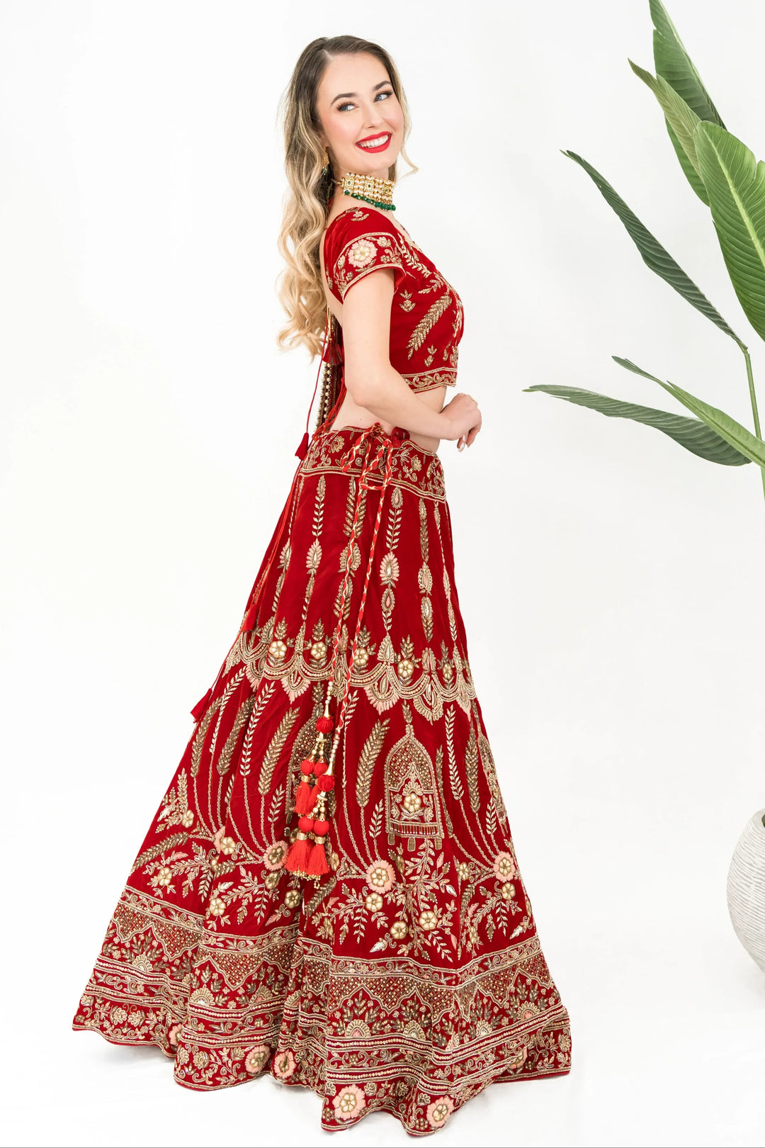Maroon Heavy Embellished Lehenga (Outside Ontario) - MyEthnikRentals