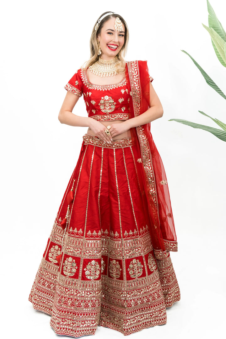 Shakha Pola Red Lehenga - MyEthnikRentals
