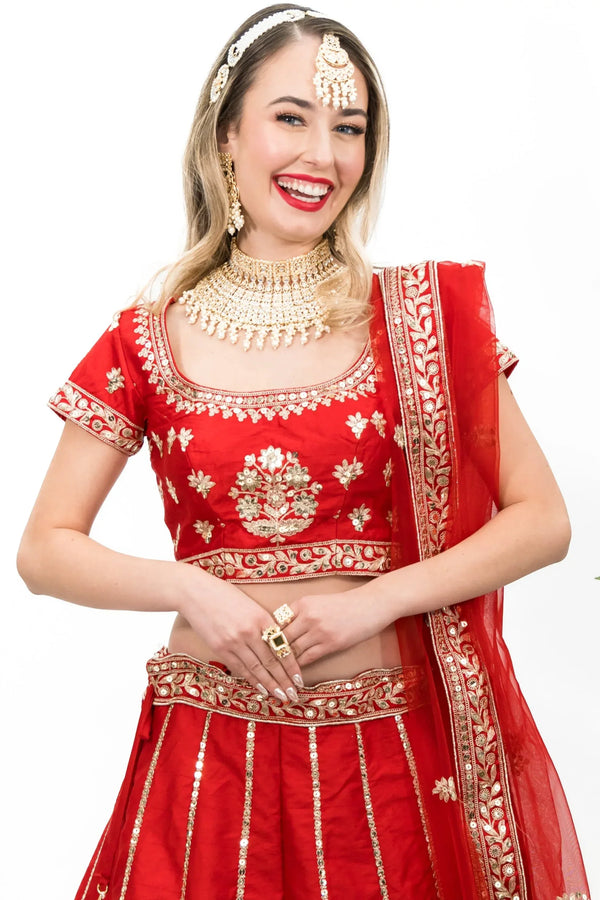 Shakha Pola Red Lehenga (Outside Ontario) - MyEthnikRentals