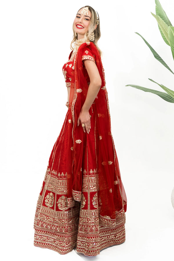 Shakha Pola Red Lehenga (Outside Ontario) - MyEthnikRentals
