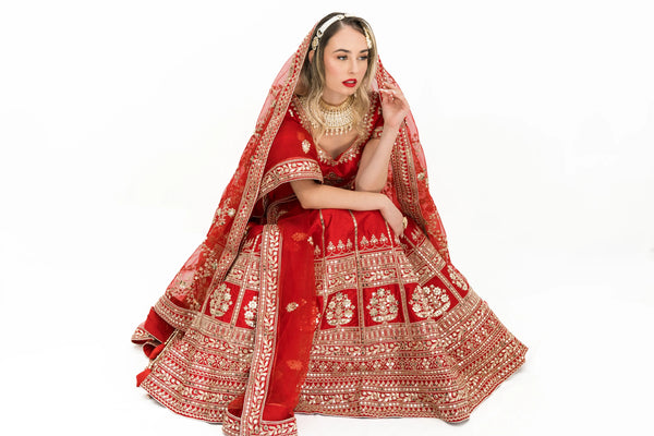Shakha Pola Red Lehenga (Outside Ontario) - MyEthnikRentals