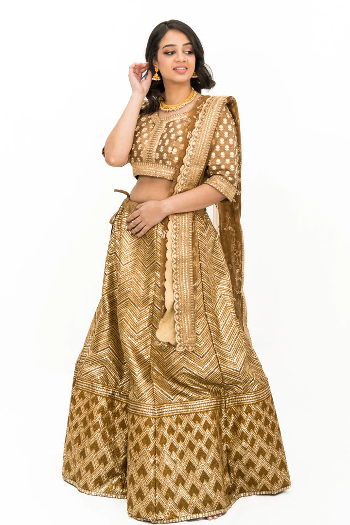 Glittery Shimmery Gold Lehenga - MyEthnikRentals