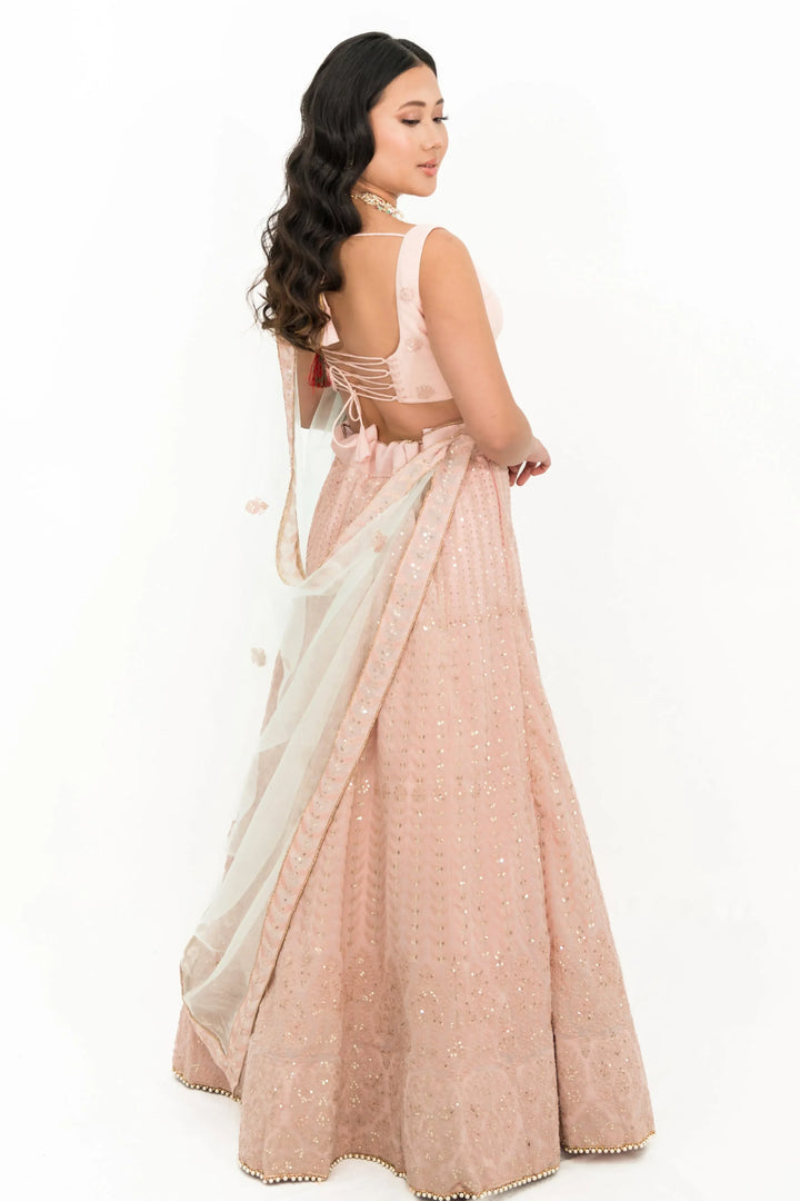 Blush pink lucknowavi work LEHENGA (Outside Ontario) - MyEthnikRentals