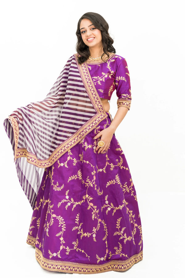 Purple Intricate Gold Lehenga (Outside Ontario) - MyEthnikRentals