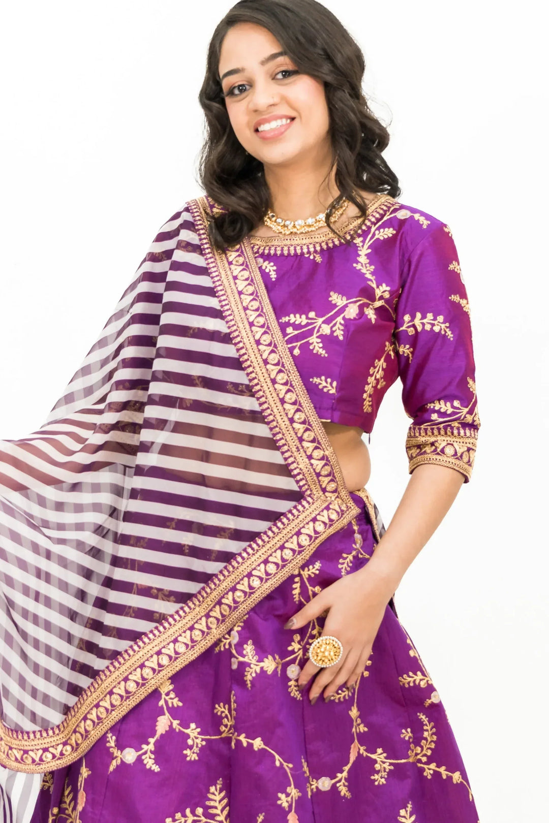 Purple Intricate Gold Lehenga - MyEthnikRentals