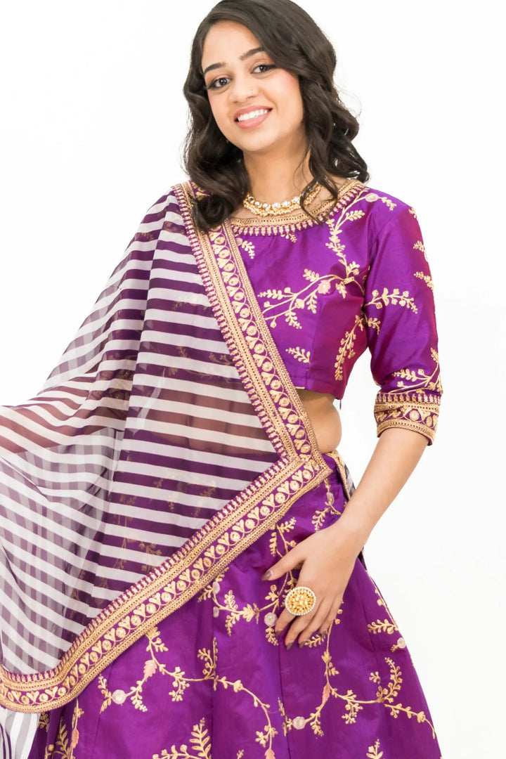 Purple Intricate Gold Lehenga - MyEthnikRentals