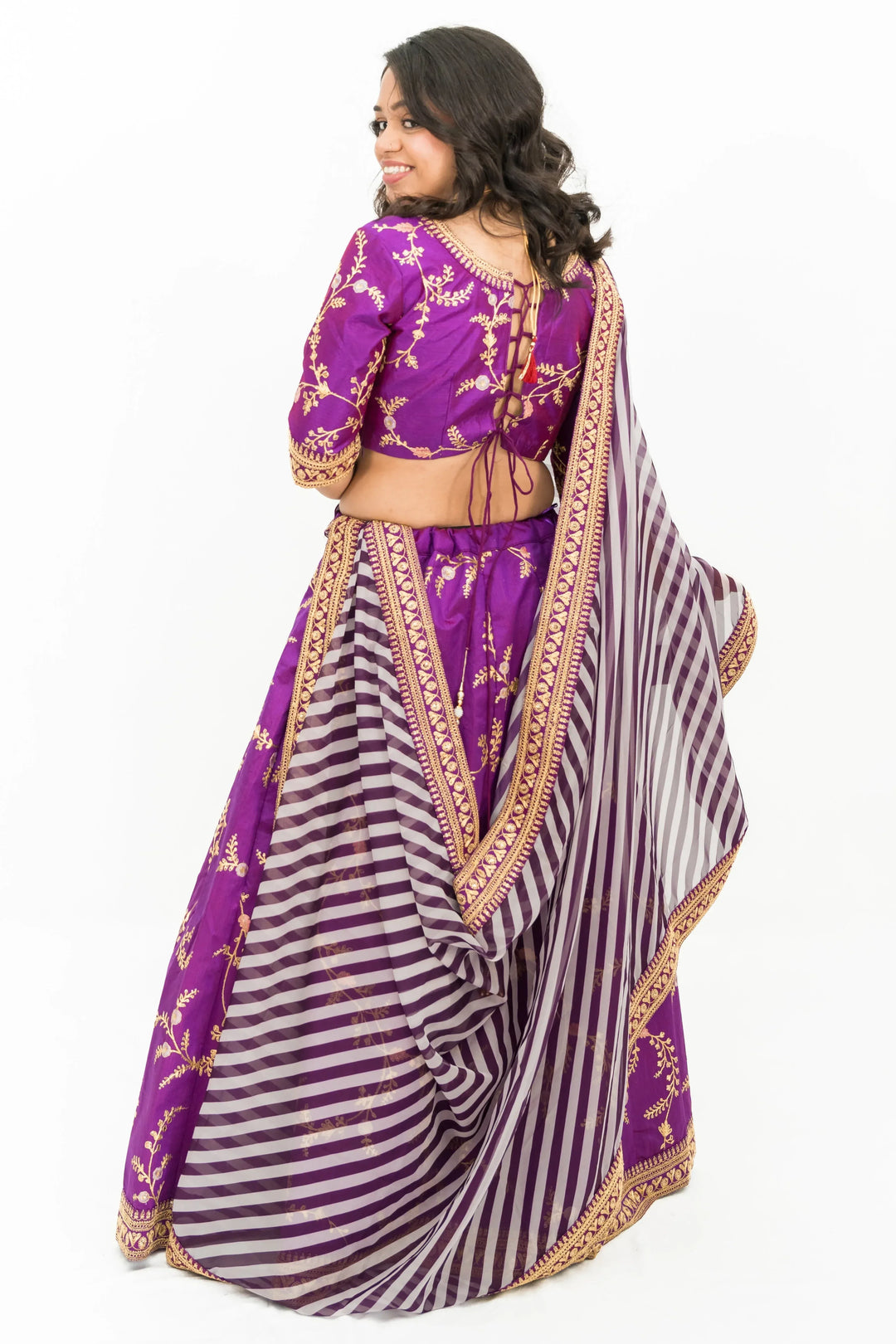 Purple Intricate Gold Lehenga - MyEthnikRentals