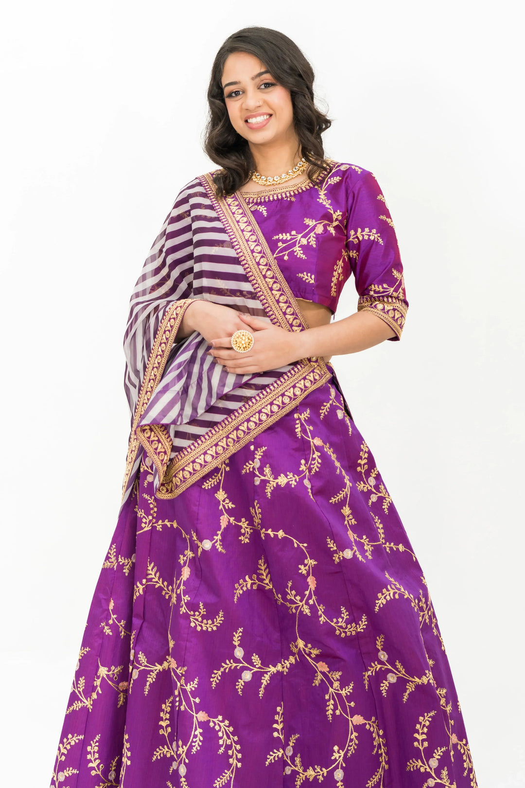 Purple Intricate Gold Lehenga - MyEthnikRentals