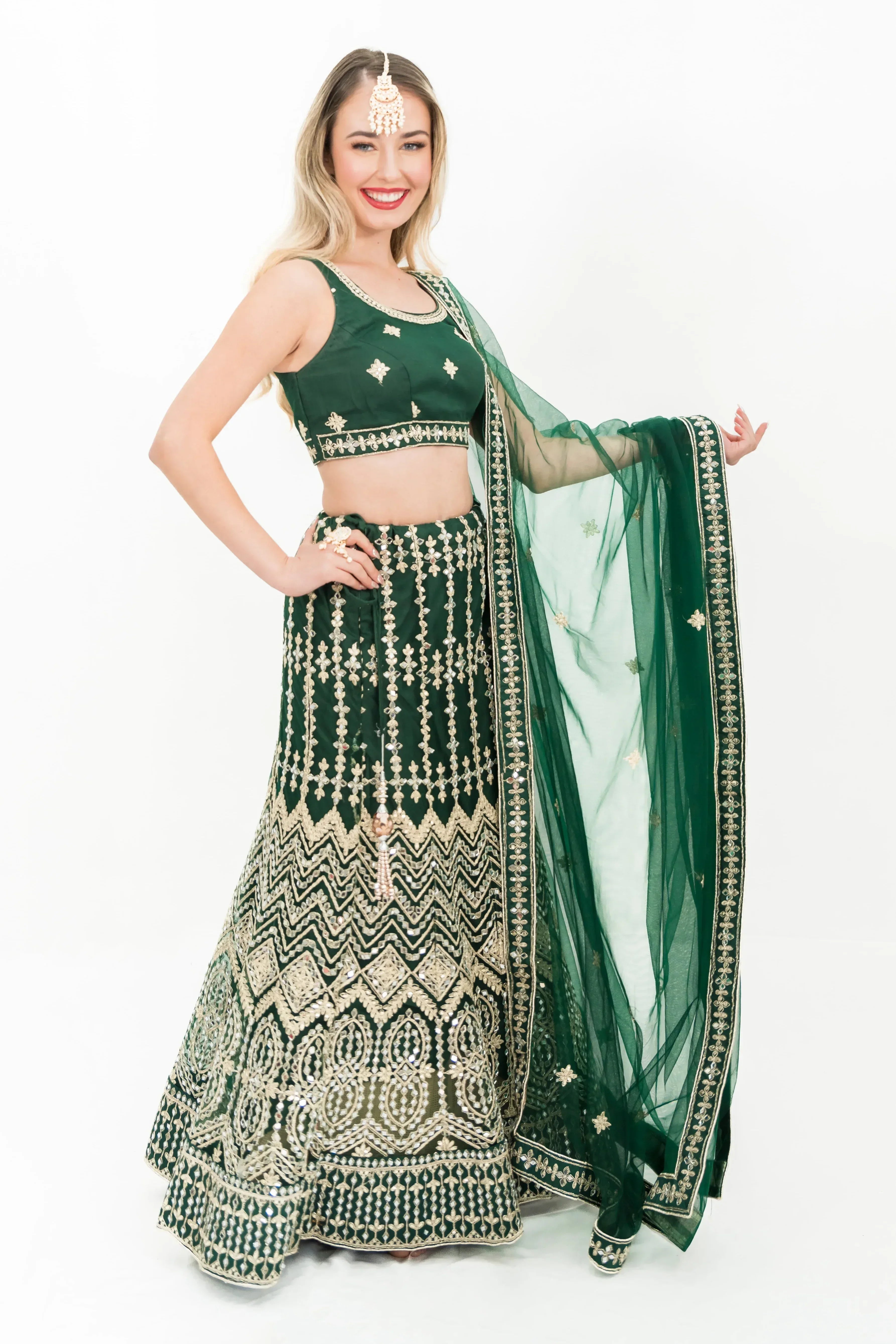 Deep Green Mirror Lehenga