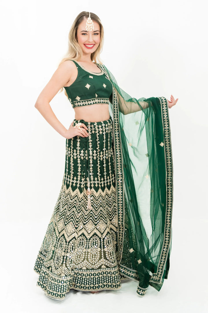 Deep Green Mirror Lehenga (Outside Ontario) - MyEthnikRentals