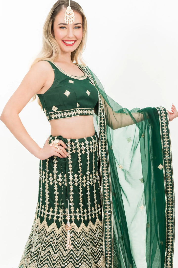 Deep Green Mirror Lehenga (Outside Ontario) - MyEthnikRentals