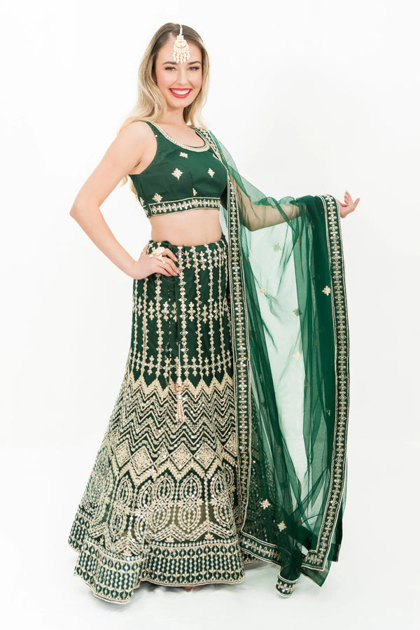 Deep Green Mirror Lehenga - MyEthnikRentals