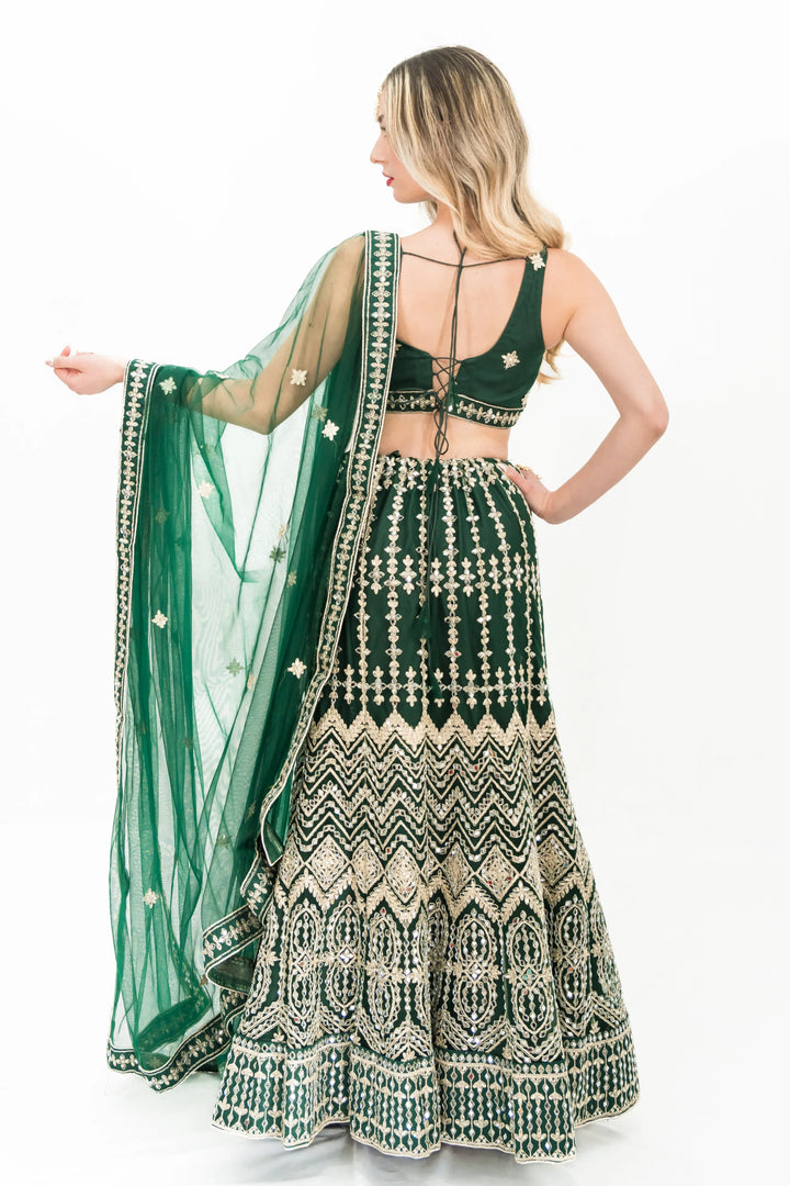 Deep Green Mirror Lehenga (Outside Ontario) - MyEthnikRentals