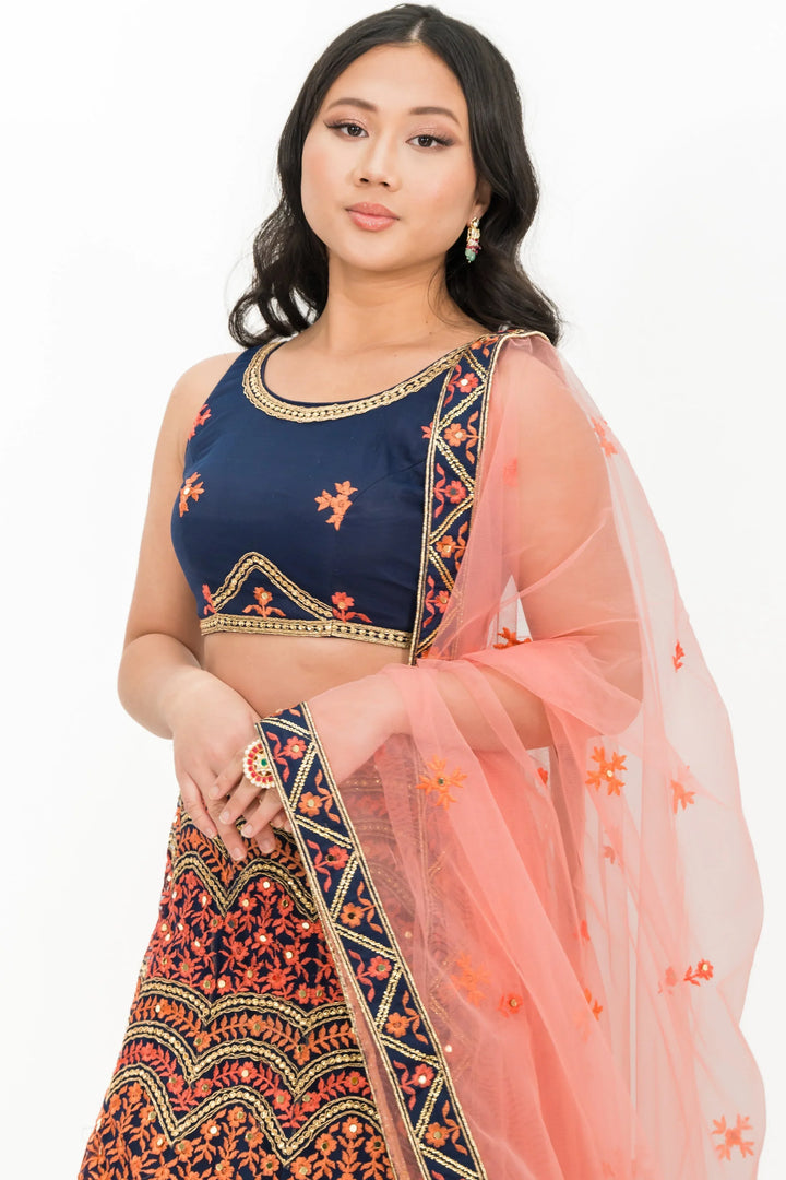 Multicolor Navy Blue Lehenga (Outside Ontario) - MyEthnikRentals