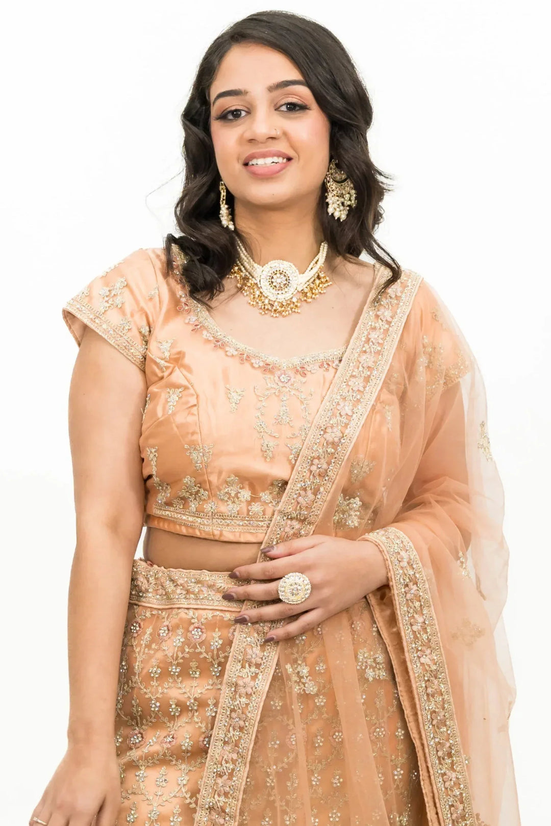 Blingy Peachy Glow Lehenga - MyEthnikRentals