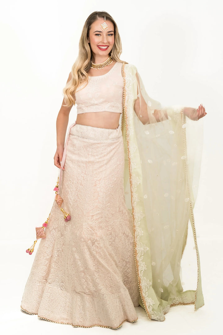 Baby Pink Lucknowi Lehenga (Outside Ontario) - MyEthnikRentals
