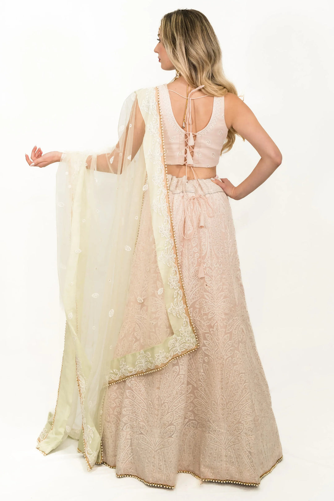 Baby Pink Lucknowi Lehenga (Outside Ontario) - MyEthnikRentals
