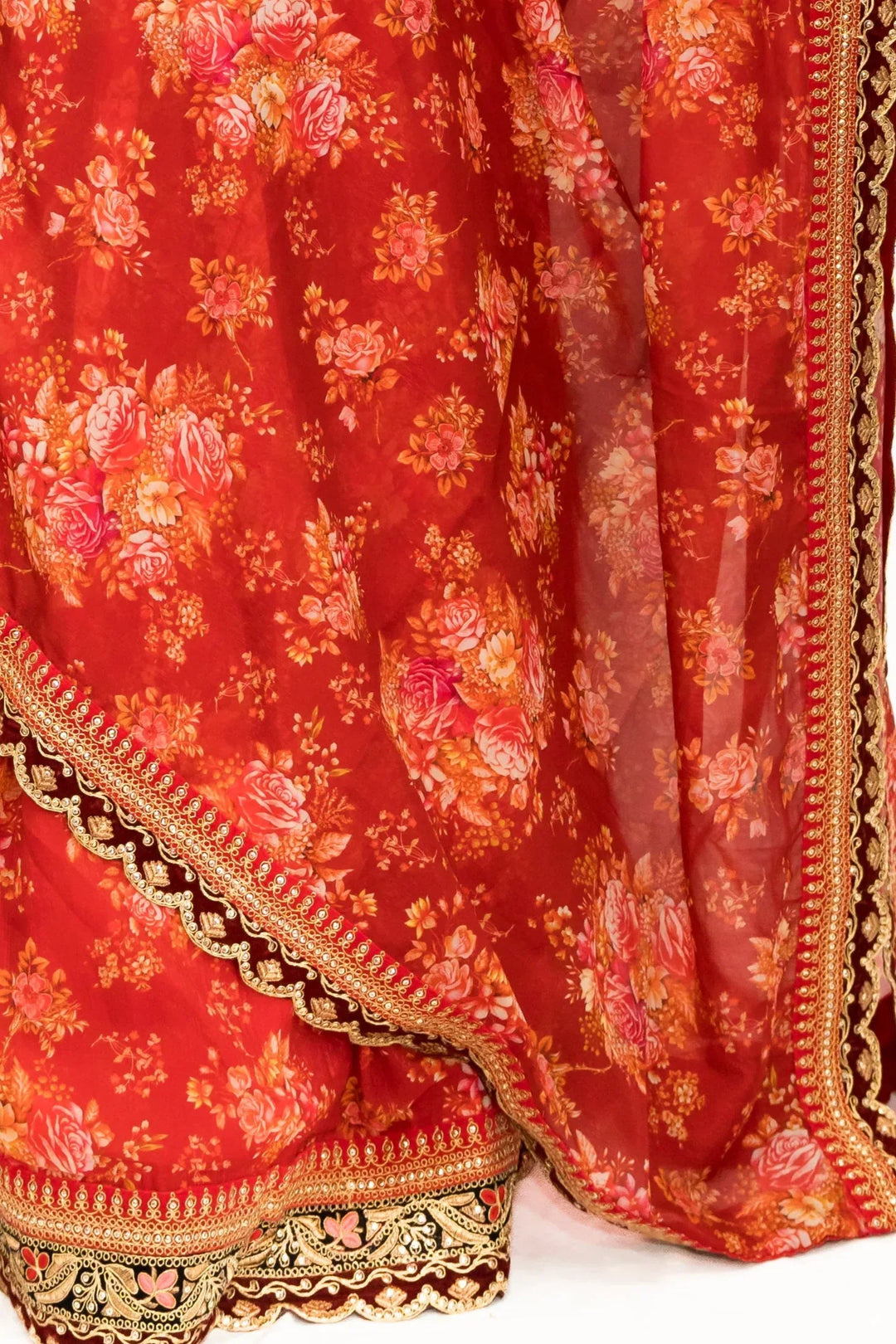 Red Floral Printed Lehenga - MyEthnikRentals