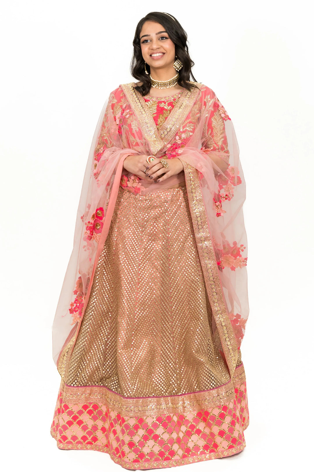 Pink Floral Embroidered Lehenga - MyEthnikRentals
