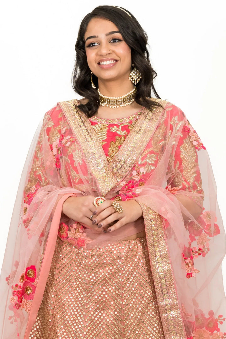 Pink Floral Embroidered Lehenga - MyEthnikRentals