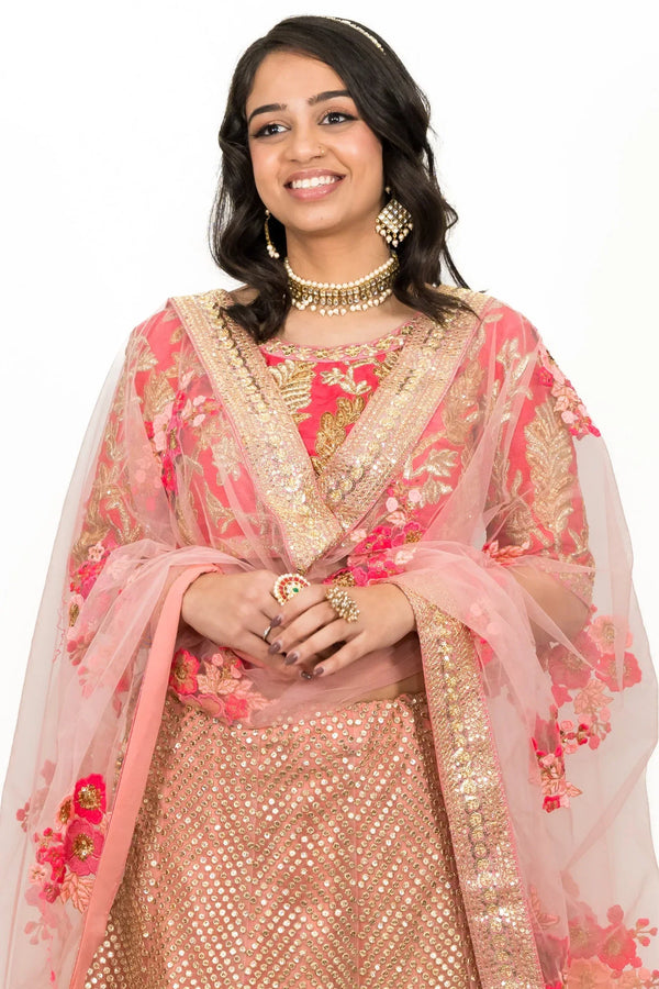 Pink Floral Embroidered Lehenga (Outside Ontario) - MyEthnikRentals