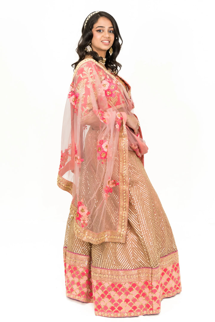 Pink Floral Embroidered Lehenga - MyEthnikRentals