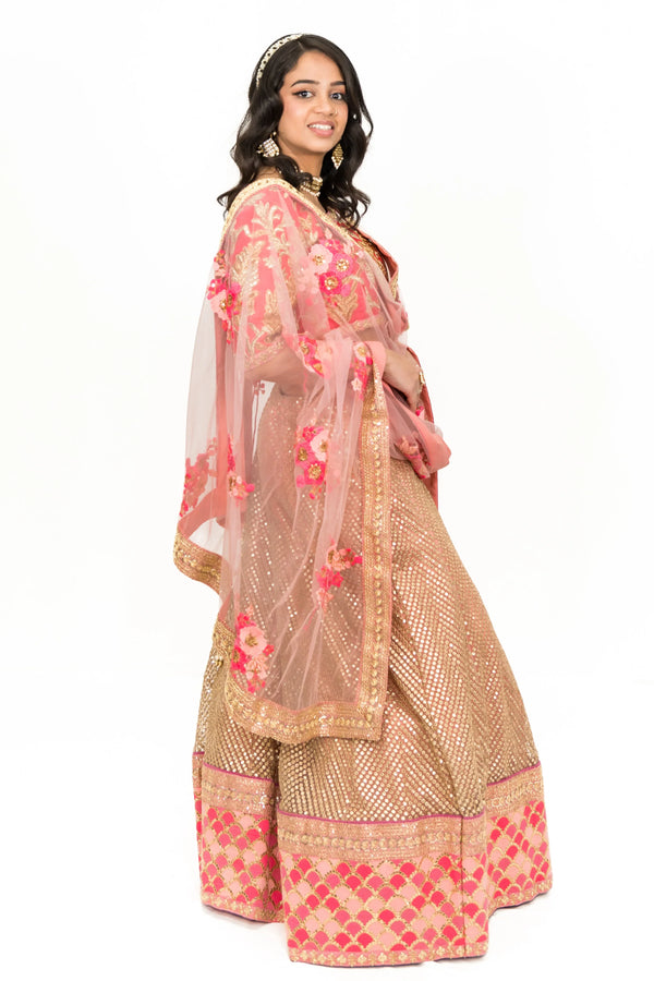 Pink Floral Embroidered Lehenga (Outside Ontario) - MyEthnikRentals