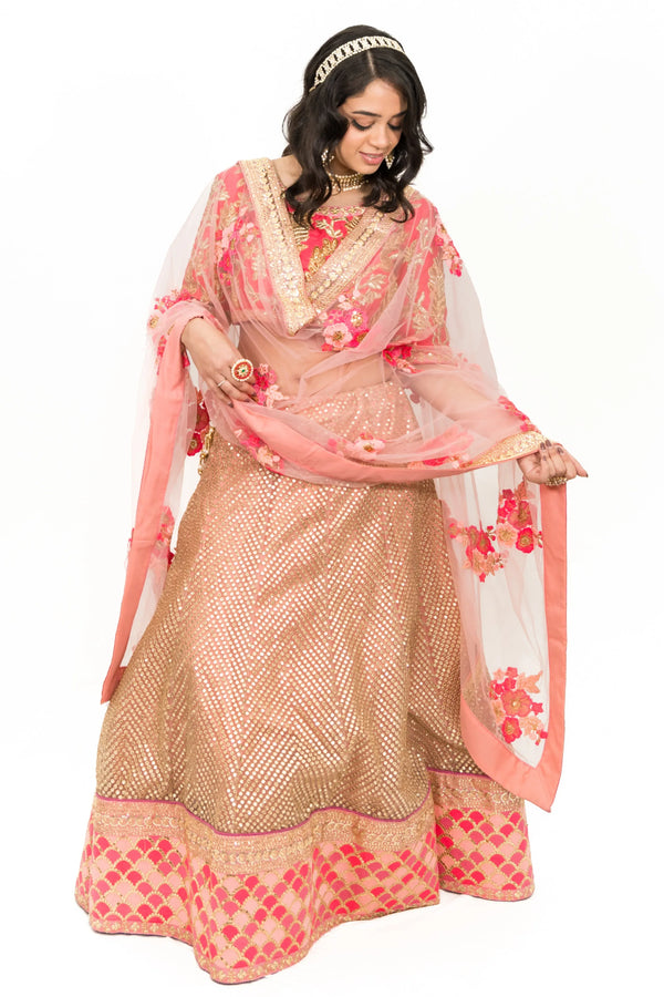 Pink Floral Embroidered Lehenga (Outside Ontario) - MyEthnikRentals