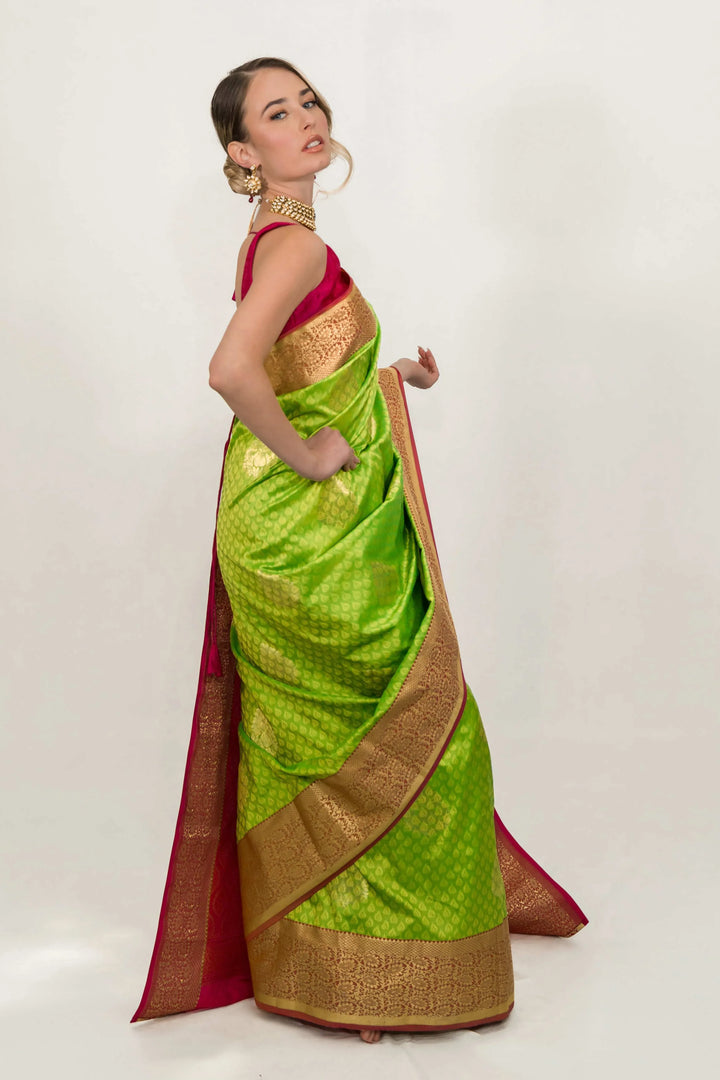 Lime Green Banarsi Saree (Outside Ontario) - MyEthnikRentals