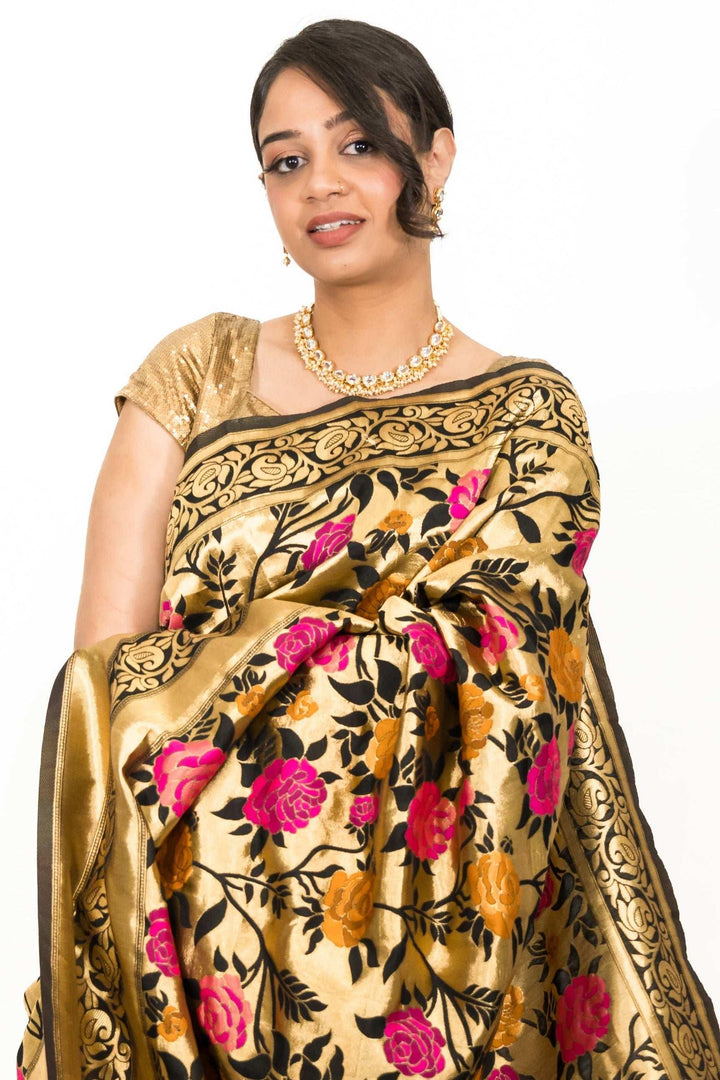 Black Floral Embroidery Saree (Outside Ontario) - MyEthnikRentals