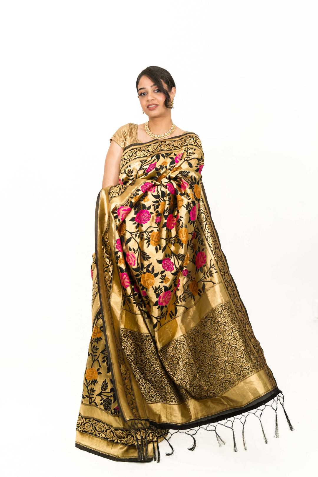 Black Floral Embroidery Saree (Outside Ontario) - MyEthnikRentals