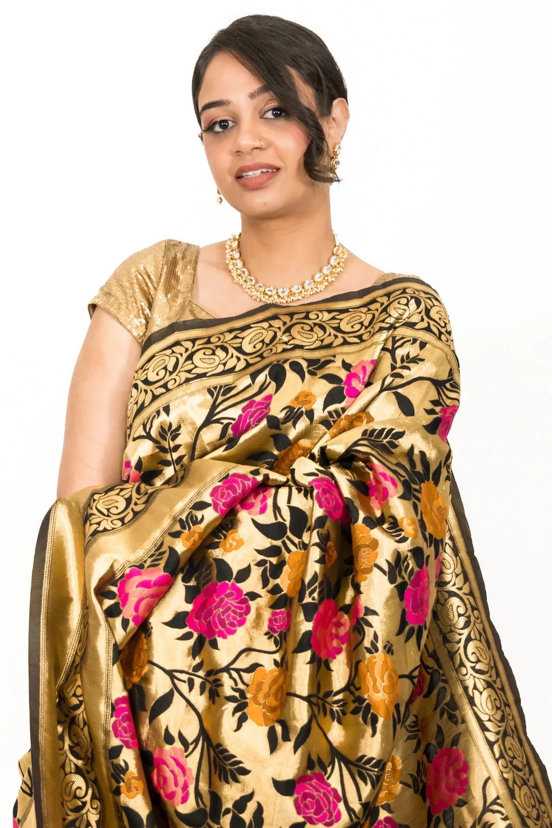 Black Floral Embroidery Saree - MyEthnikRentals