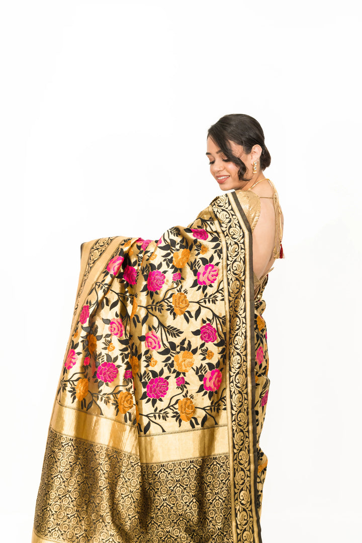 Black Floral Embroidery Saree - MyEthnikRentals