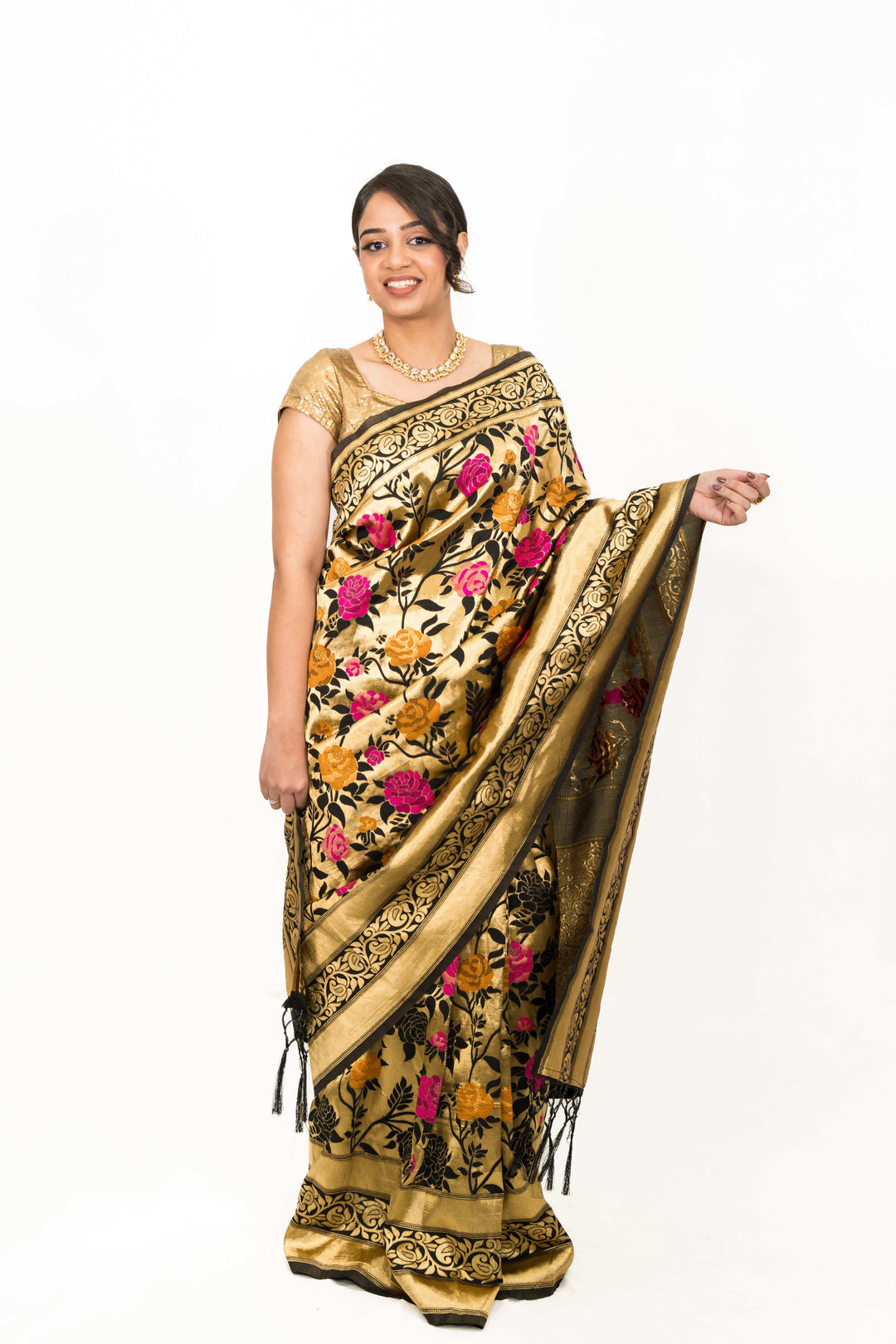 Black Floral Embroidery Saree (Outside Ontario) - MyEthnikRentals