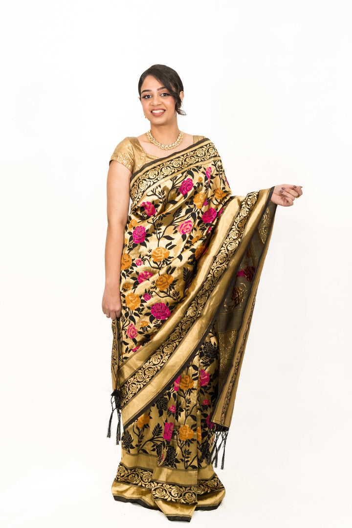 Black Floral Embroidery Saree (Outside Ontario) - MyEthnikRentals
